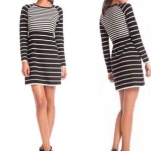 Trina Turk Monochrome Striped Wool Dress